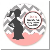 Ready To Pop Chevron Gray and Salmon Pink - Round Personalized Baby Shower Sticker Labels