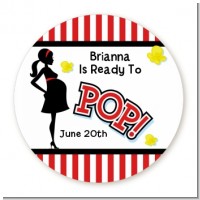 Ready To Pop - Round Personalized Baby Shower Sticker Labels