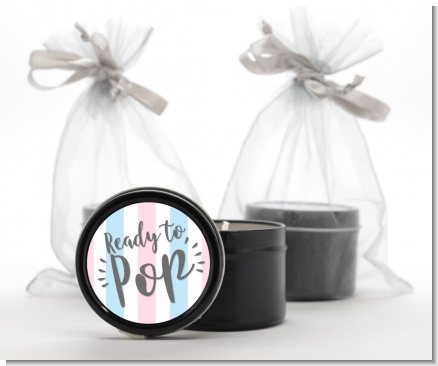 Ready To Pop Gender Reveal - Baby Shower Black Candle Tin Favors