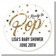 Ready To Pop Gold Glitter - Round Personalized Baby Shower Sticker Labels thumbnail