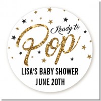 Ready To Pop Gold Glitter - Round Personalized Baby Shower Sticker Labels