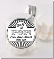 Ready To Pop Gray Stripes - Personalized Baby Shower Candy Jar