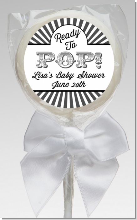 Ready To Pop Gray Stripes - Personalized Baby Shower Lollipop Favors