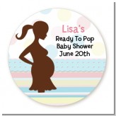 Ready To Pop Pastel Stripes and Dots - Round Personalized Baby Shower Sticker Labels