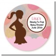 Ready To Pop Pink and Tan with dots - Round Personalized Baby Shower Sticker Labels thumbnail