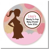 Ready To Pop Pink and Tan with dots - Round Personalized Baby Shower Sticker Labels