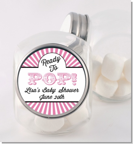 Ready To Pop Pink Stripes - Personalized Baby Shower Candy Jar