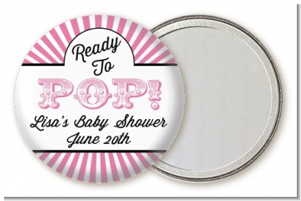 Ready To Pop Pink Stripes - Personalized Baby Shower Pocket Mirror Favors