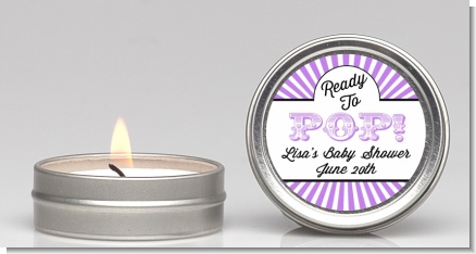 Ready To Pop Purple Stripes - Baby Shower Candle Favors