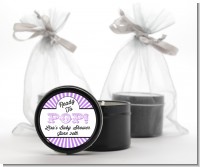 Ready To Pop Purple Stripes - Baby Shower Black Candle Tin Favors