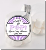 Ready To Pop Purple Stripes - Personalized Baby Shower Candy Jar