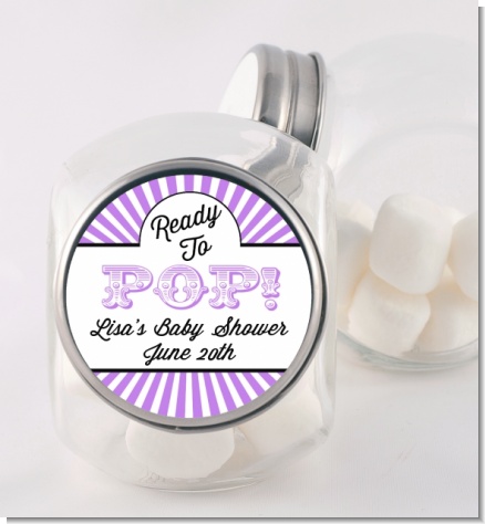 Ready To Pop Purple Stripes - Personalized Baby Shower Candy Jar