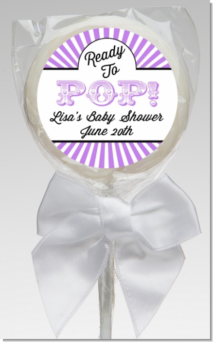 Ready To Pop Purple Stripes - Personalized Baby Shower Lollipop Favors