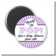 Ready To Pop Purple Stripes - Personalized Baby Shower Magnet Favors thumbnail