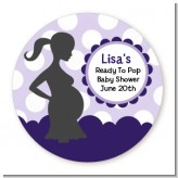 Ready To Pop Purple with white dots - Round Personalized Baby Shower Sticker Labels