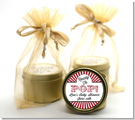 Ready To Pop Red - Baby Shower Gold Tin Candle Favors