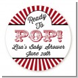 Ready To Pop Red - Round Personalized Baby Shower Sticker Labels thumbnail