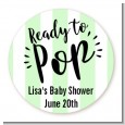Ready To Pop Stripes - Round Personalized Baby Shower Sticker Labels thumbnail