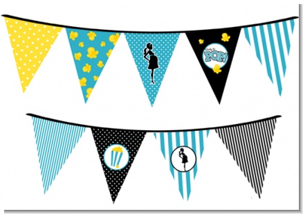 Ready To Pop Teal - Baby Shower Themed Pennant Set