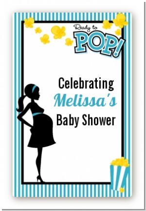 Ready To Pop Teal - Custom Large Rectangle Baby Shower Sticker/Labels