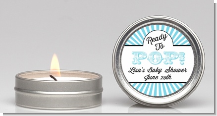 Ready To Pop Teal Stripes - Baby Shower Candle Favors