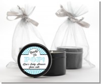 Ready To Pop Teal Stripes - Baby Shower Black Candle Tin Favors