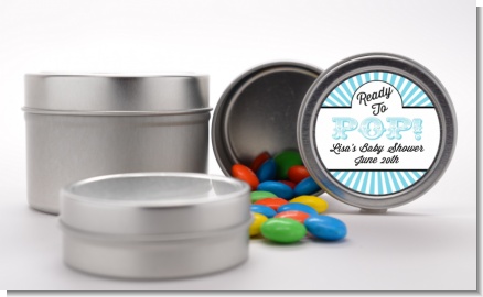 Ready To Pop Teal Stripes - Custom Baby Shower Favor Tins