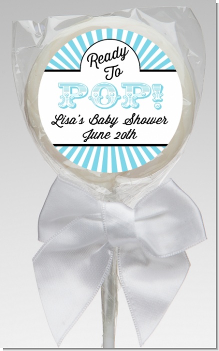 Ready To Pop Teal Stripes - Personalized Baby Shower Lollipop Favors
