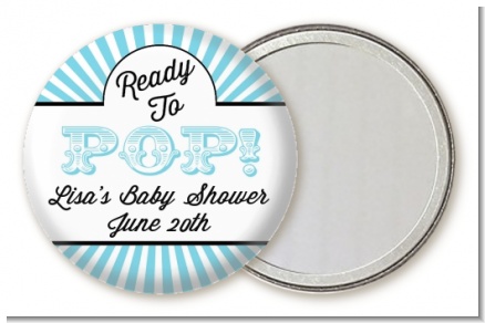 Ready To Pop Teal Stripes - Personalized Baby Shower Pocket Mirror Favors
