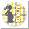 Ready To Pop Yellow and Gray Plaid - Round Personalized Baby Shower Sticker Labels thumbnail