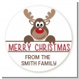 Reindeer - Round Personalized Christmas Sticker Labels thumbnail