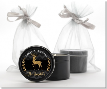 Reindeer Gold Glitter - Christmas Black Candle Tin Favors