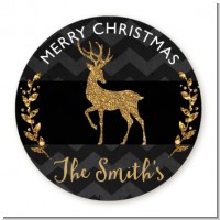 Reindeer Gold Glitter - Round Personalized Christmas Sticker Labels