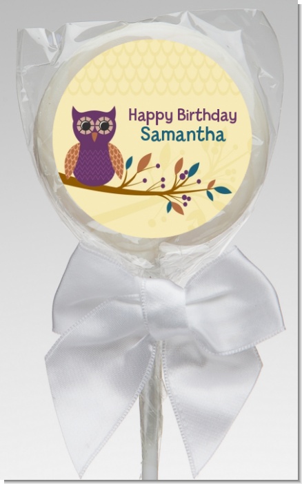 Retro Owl - Personalized Birthday Party Lollipop Favors