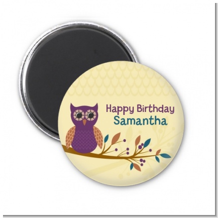 Retro Owl - Personalized Birthday Party Magnet Favors