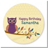 Retro Owl - Round Personalized Birthday Party Sticker Labels