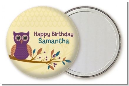 Retro Owl - Personalized Birthday Party Pocket Mirror Favors