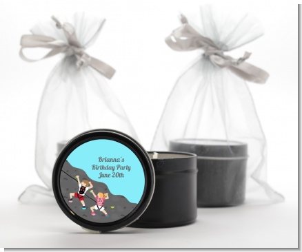 Rock Climbing - Birthday Party Black Candle Tin Favors