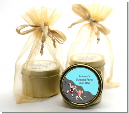 Rock Climbing - Birthday Party Gold Tin Candle Favors