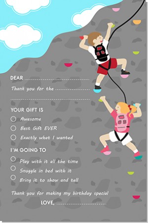 Rock Climbing - Birthday Party Fill In Thank You Cards