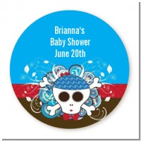 Rock Star Baby Boy Skull - Round Personalized Baby Shower Sticker Labels