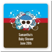 Rock Star Baby Boy Skull - Square Personalized Baby Shower Sticker Labels