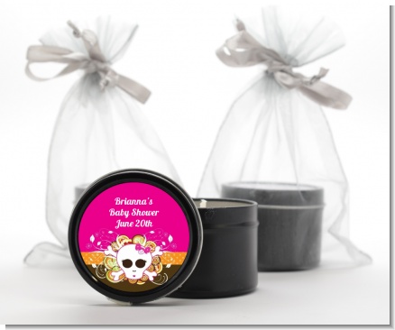 Rock Star Baby Girl Skull - Baby Shower Black Candle Tin Favors