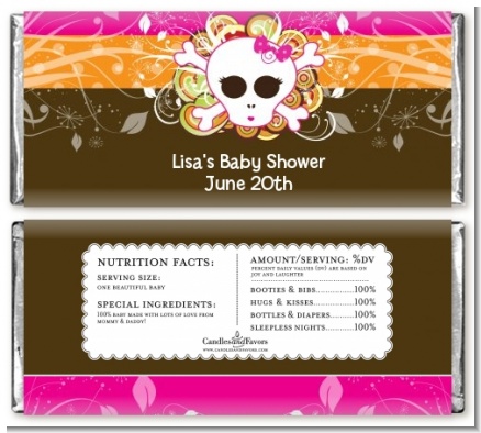 Rock Star Baby Girl Skull - Personalized Baby Shower Candy Bar Wrappers