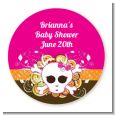 Rock Star Baby Girl Skull - Round Personalized Baby Shower Sticker Labels thumbnail
