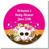 Rock Star Baby Girl Skull - Round Personalized Baby Shower Sticker Labels
