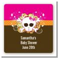 Rock Star Baby Girl Skull - Square Personalized Baby Shower Sticker Labels thumbnail