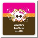 Rock Star Baby Girl Skull - Square Personalized Baby Shower Sticker Labels