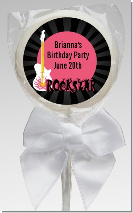 Rock Star Guitar Pink - Personalized Birthday Party Lollipop Favors