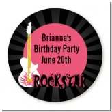 Rock Star Guitar Pink - Round Personalized Birthday Party Sticker Labels